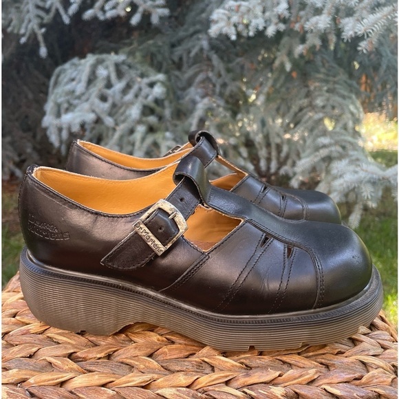 Dr Martens MIE Black Leather 8366 Y2K Chunky T-strap Mary Jane Oxfords Size 7/8 - Picture 5 of 12